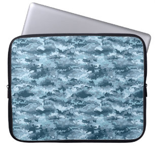 Housse Pour Ordinateur Portable Motif de camouflage pixelisé militaire bleu