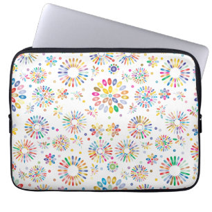 Housse Pour Ordinateur Portable Motif de cercles de fleurs colorées sur fond blanc