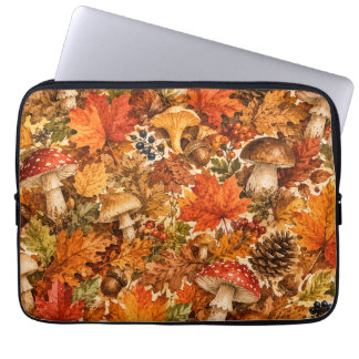 Housse Pour Ordinateur Portable Motif de champignon de forêt automnale | Feuilles