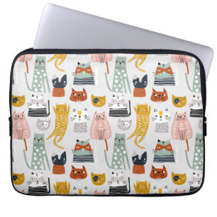 Housse Pour Ordinateur Portable Motif de chat à main mignon Doodle