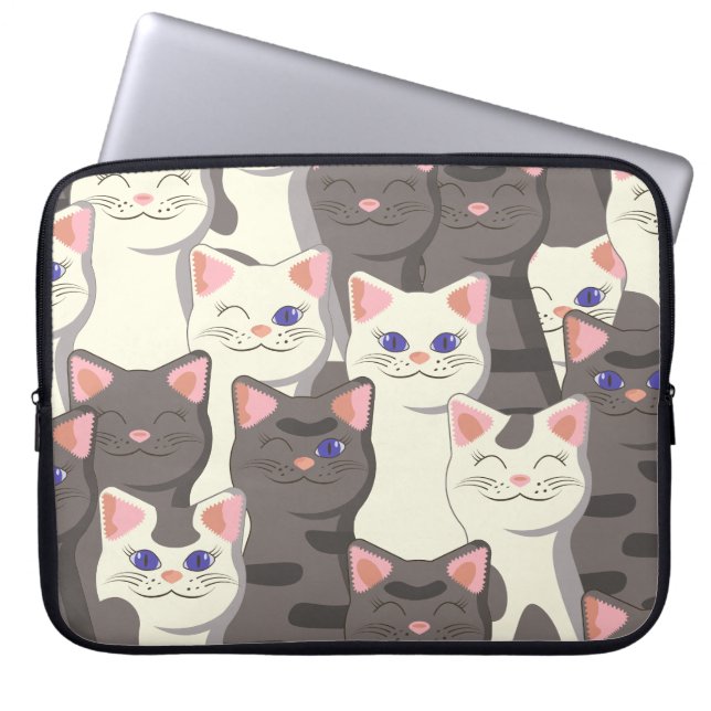 Housse Pour Ordinateur Portable Motif de chats blancs et gris (Devant)