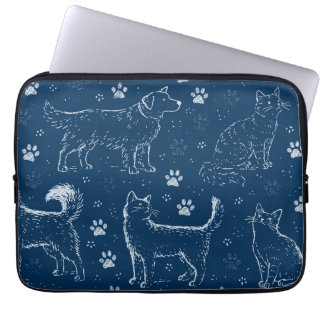 Housse Pour Ordinateur Portable Motif de chiens, chats et empreintes de pattes des