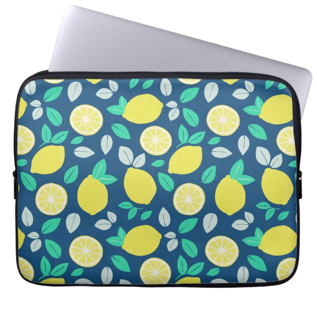 Housse Pour Ordinateur Portable Motif de citron d'été en bleu marine (Devant)