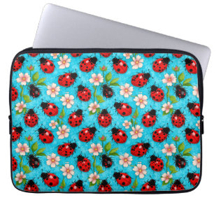 Housse Pour Ordinateur Portable Motif de coccinelle colorée avec des fleurs