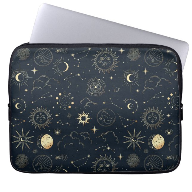 Housse Pour Ordinateur Portable Motif de constellation d'étoile d'or bleu minuit (Devant)