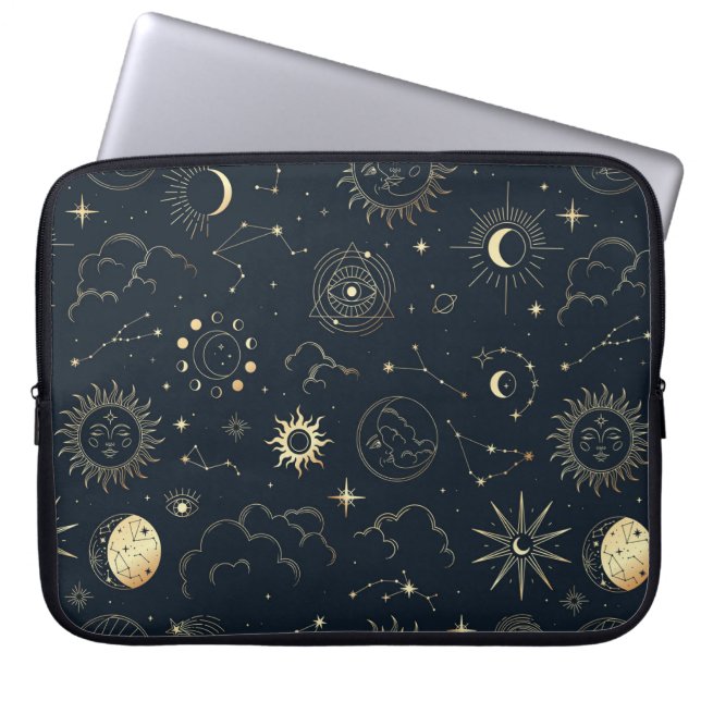 Housse Pour Ordinateur Portable Motif de constellation d'étoile d'or bleu minuit (Devant)