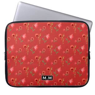 Housse Pour Ordinateur Portable Motif de coquelicots rouges jolis monogramme
