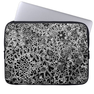 Housse Pour Ordinateur Portable Motif de dentelle florale complexe dessiné à la ma