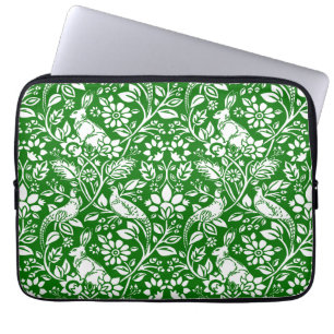 Housse Pour Ordinateur Portable Motif de faisan et lièvre, vert émeraude et blanc