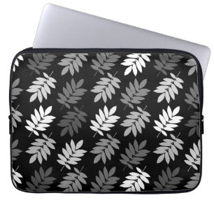 Housse Pour Ordinateur Portable Motif de feuille aînée noir blanc gris