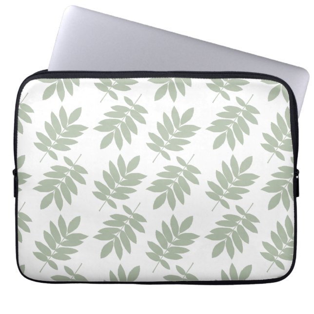 Housse Pour Ordinateur Portable Motif de feuille aînée vert+blanc (Devant)