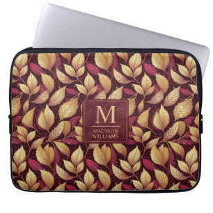 Housse Pour Ordinateur Portable Motif de feuilles d'automne pailleté or marron rou