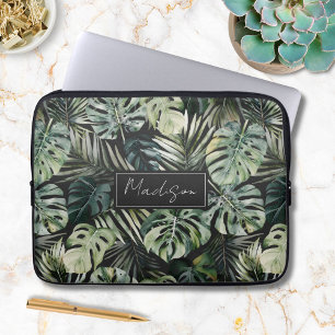 Housse Pour Ordinateur Portable Motif de feuilles de forêt tropicale vert aquarell