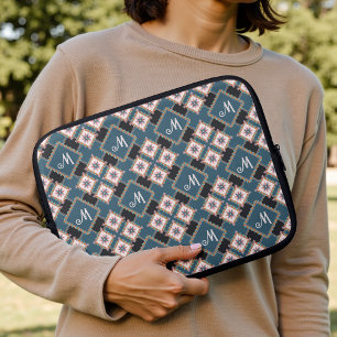 Housse Pour Ordinateur Portable Motif de fleur de monogramme géométrique moderne
