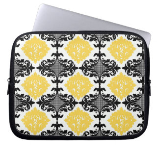 Housse Pour Ordinateur Portable Motif de fleur girly floral de damassé jaune et