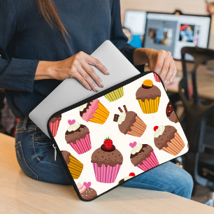Housse Pour Ordinateur Portable Motif de gâteau, Motif de muffin, Chocolat, Coeurs
