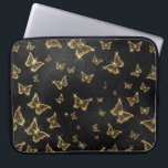 Housse Pour Ordinateur Portable Motif de glam or et papillons noirs<br><div class="desc">Des papillons noir et or glam dans un motif sans soudure. Design luxueux moderne avec étincelles blanches.</div>