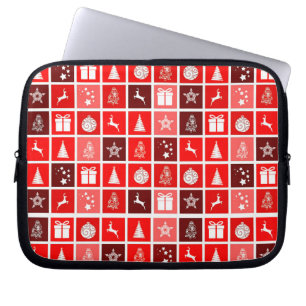 Housse Pour Ordinateur Portable Motif de grille de Noël rouge moderne minimaliste