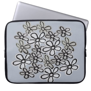 Housse Pour Ordinateur Portable Motif de marguerites noir et blanc