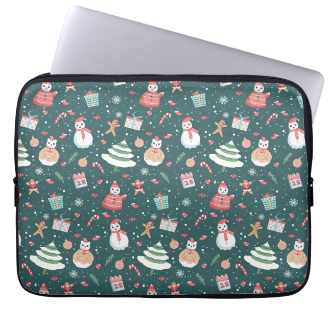 Housse Pour Ordinateur Portable Motif de Noël Bonhomme de Neige Adorable (Devant)