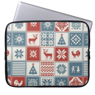 Housse Pour Ordinateur Portable Motif de Noël en patchwork. Traditionel