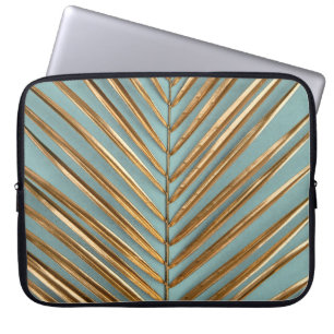 Housse Pour Ordinateur Portable Motif de palme tropicale peint en or