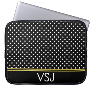 Housse Pour Ordinateur Portable Motif de point noir et blanc décoré d'un