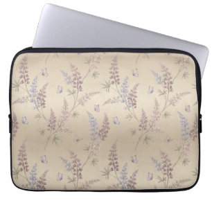 Housse Pour Ordinateur Portable Motif de prairie au lupin et au papillon au pastel