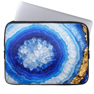 Housse Pour Ordinateur Portable Motif de résine de géode bleu or
