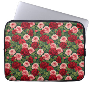 Housse Pour Ordinateur Portable Motif de rose vibrant avec des roses rouges et ros