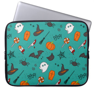 Housse Pour Ordinateur Portable Motif de style plat Halloween Turquoise.