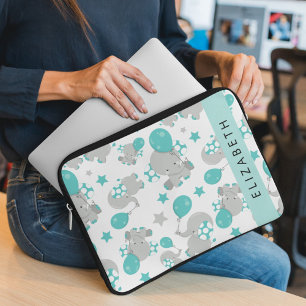 Housse Pour Ordinateur Portable Motif D'Eléphants, Eléphants Mignons, Votre Nom