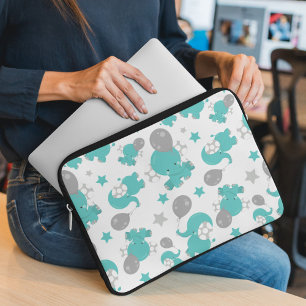 Housse Pour Ordinateur Portable Motif Des Eléphants Bleus, Eléphants Mignons, Étoi