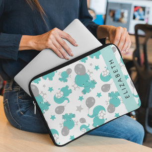 Housse Pour Ordinateur Portable Motif Des Eléphants Bleus, Étoiles, Votre Nom