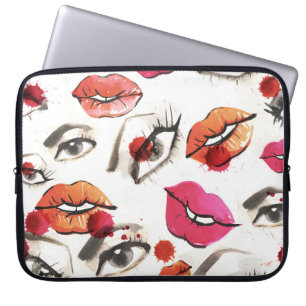 Housse Pour Ordinateur Portable Motif des yeux et des lèvres aquarelles