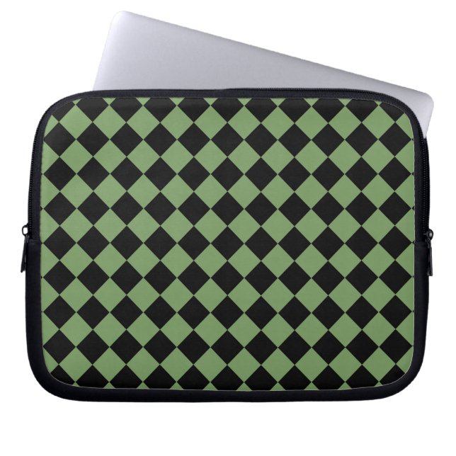 Housse Pour Ordinateur Portable Motif diamant de Black Checker vert (Devant)