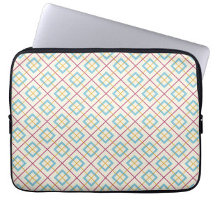 Housse Pour Ordinateur Portable Motif diamant géométrique rose et bleu pastel