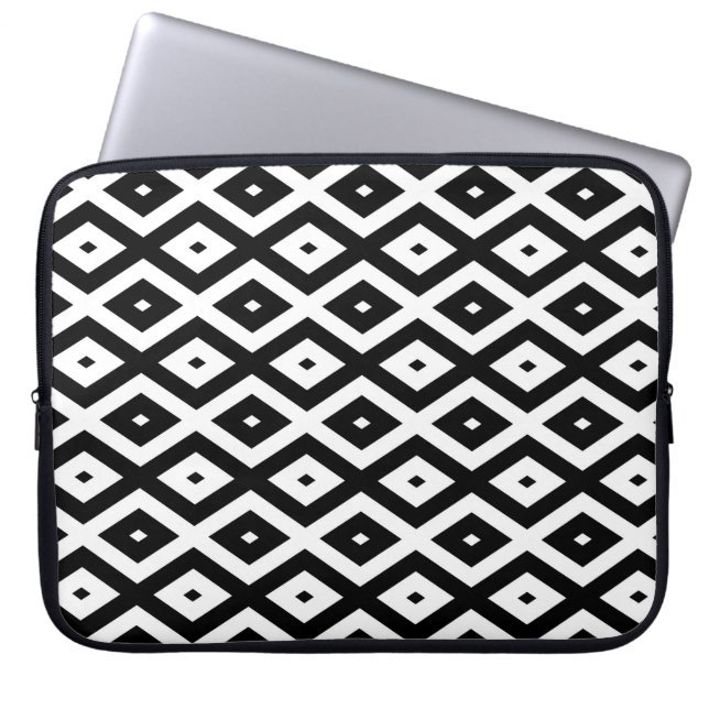 Housse Pour Ordinateur Portable Motif diamant noir et blanc (Devant)