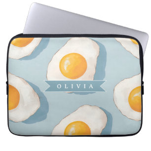 Housse Pour Ordinateur Portable Motif d'oeuf frit personnalisé amusant bleu drôle