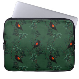 Housse Pour Ordinateur Portable Motif d'oiseau-noir à ailes rouges