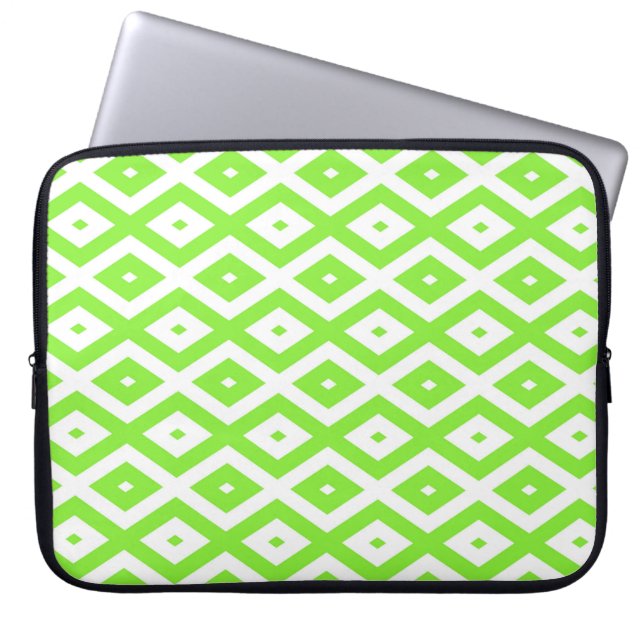 Housse Pour Ordinateur Portable Motif en diamant vert et blanc (Devant)