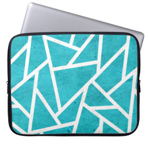 Housse Pour Ordinateur Portable Motif en mosaïque bleu-vert et blanc