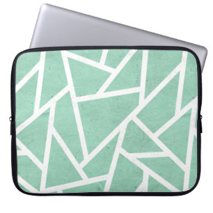Housse Pour Ordinateur Portable Motif en mosaïque verte et blanche