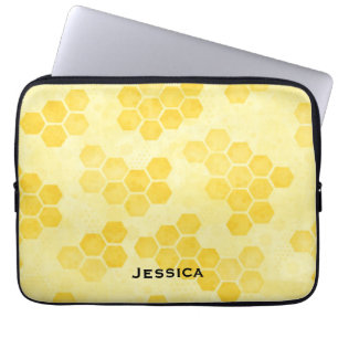 Housse Pour Ordinateur Portable Motif en nid d'abeille jaune pastel personnalisé