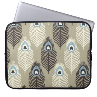Housse Pour Ordinateur Portable Motif en plumes de paon, style vintage.