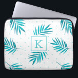 Housse Pour Ordinateur Portable Motif feuille tropical bleu turquoise<br><div class="desc">Motif feuille  moderne de palmier bleu-vert tropical. Monogramme personnalisable.</div>