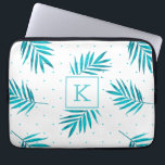 Housse Pour Ordinateur Portable Motif feuille tropical bleu turquoise<br><div class="desc">Motif feuille  moderne de palmier bleu-vert tropical. Monogramme personnalisable.</div>