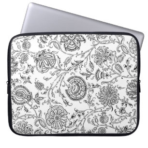 Housse Pour Ordinateur Portable Motif Fleur noir et blanc