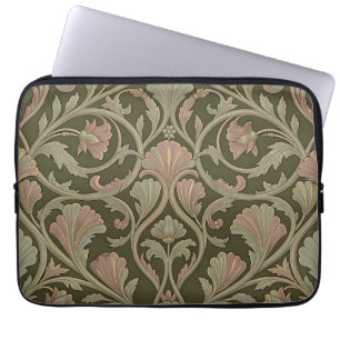 Housse Pour Ordinateur Portable Motif floral Art Nouveau vert foncé rose vintage