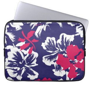 Housse Pour Ordinateur Portable Motif Floral Bleu Rouge Abstrait Tropical Tendance